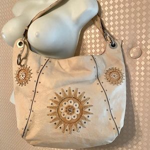 ☀️CROMIA☀️XL LEATHER STUDDED SUNBURST SHOULDER BAG PURSE EUC CONDITION 🇮🇹MADE